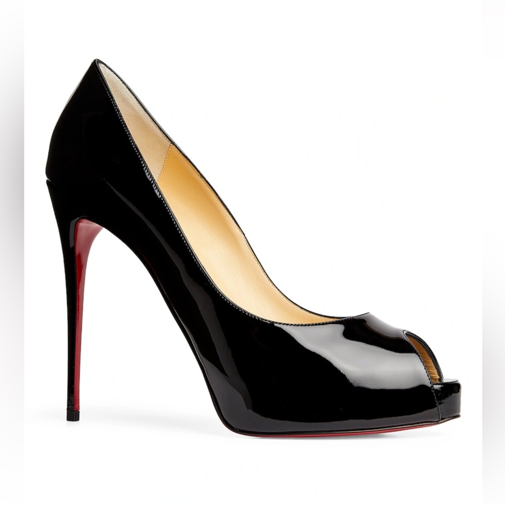 Christian Louboutin Black Patent Peep-Toe Heels size:40
